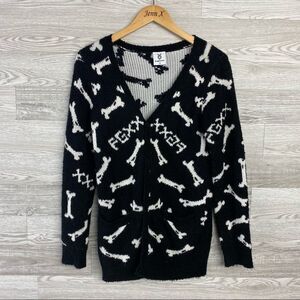 Fingercroxx Dog Bone White & Black Long cardigan